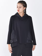 Women Personality Stitching Hooded Loose Sweatshirt